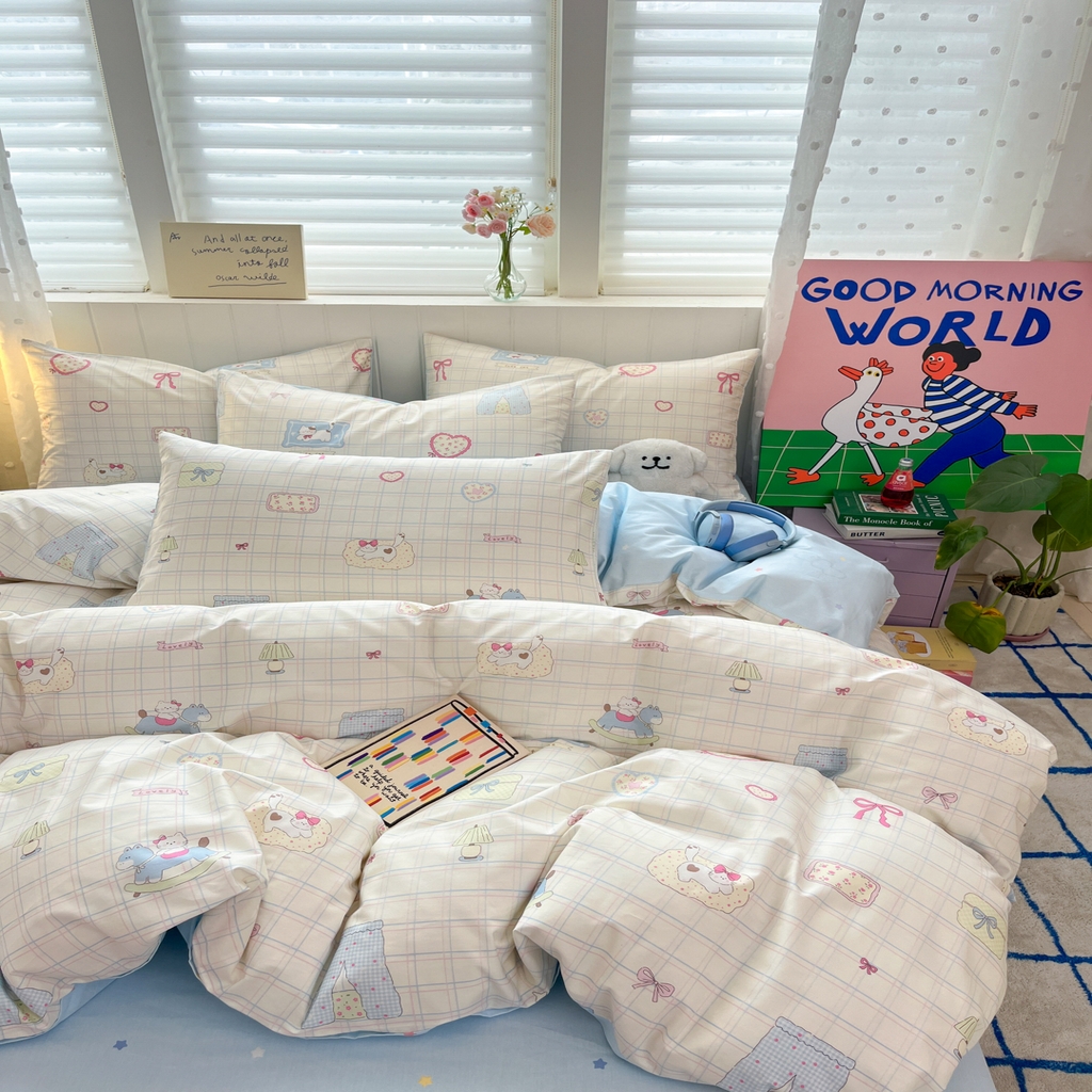 91家纺网 家纺一手货源 找家纺 晨希家居 2026春夏新款全棉纯棉小清新多规格四件套 可爱多多