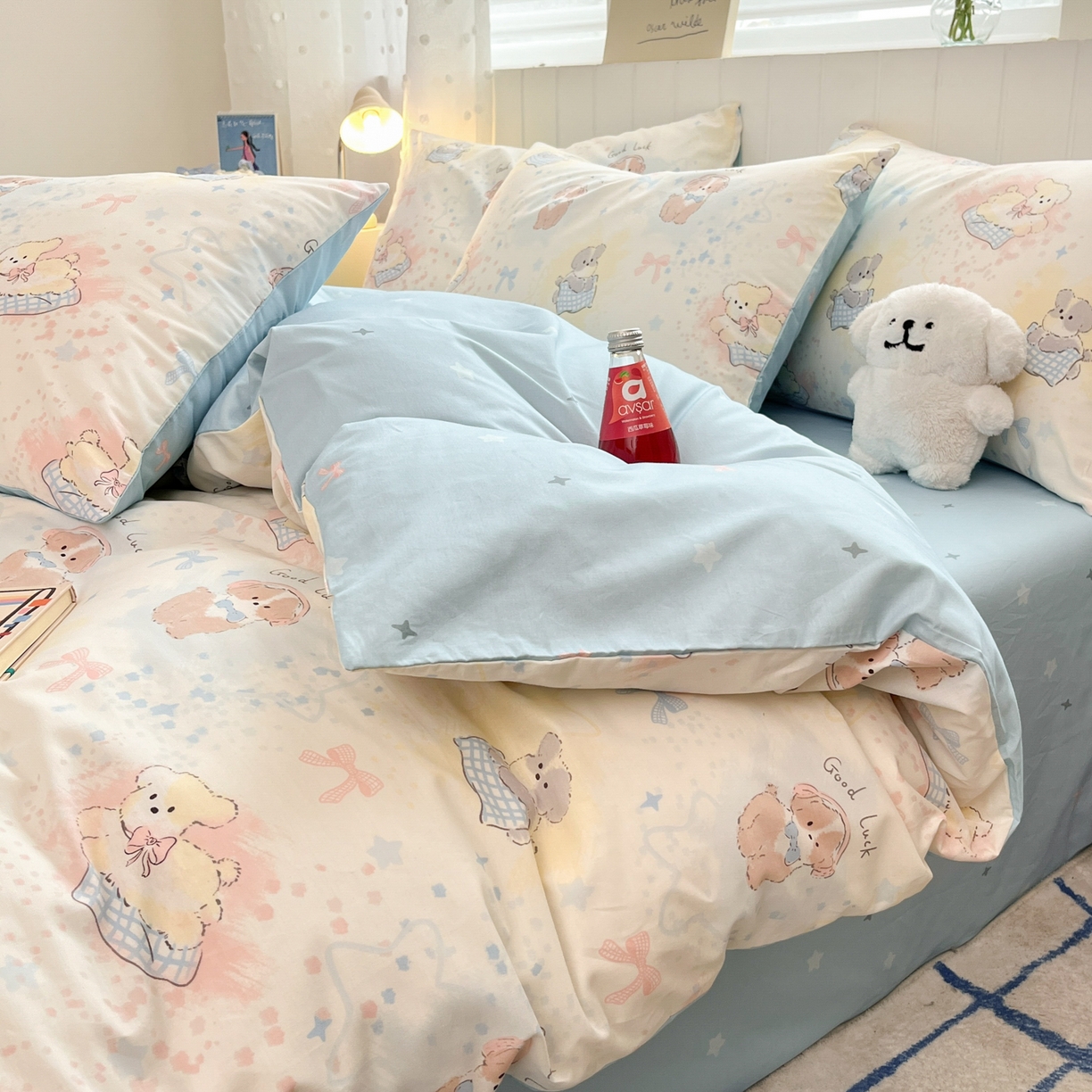 91家纺网 家纺一手货源 找家纺 晨希家居 2026春夏新款全棉纯棉小清新多规格四件套 星愿犬