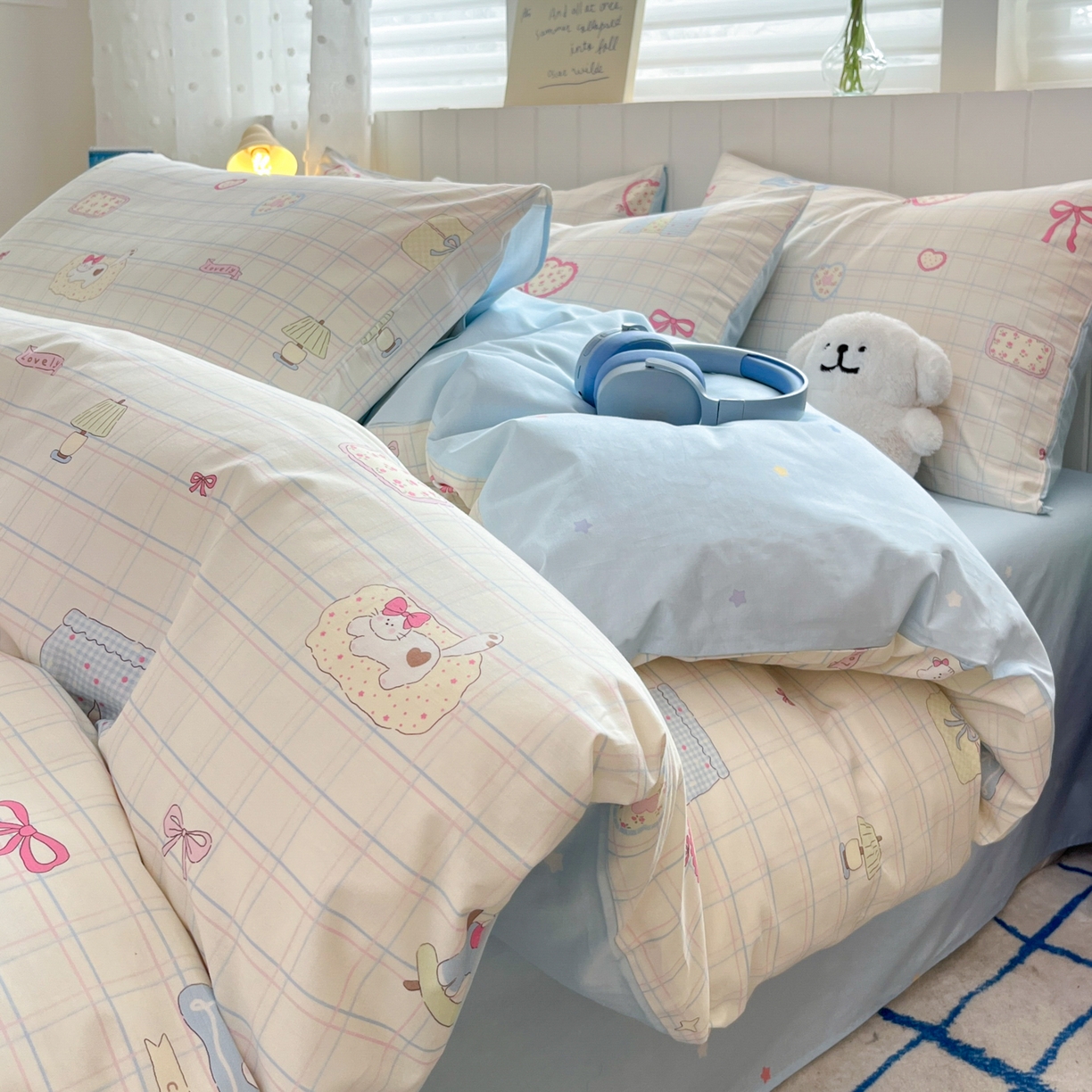 91家纺网 家纺一手货源 找家纺 晨希家居 2026春夏新款全棉纯棉小清新多规格四件套 可爱多多