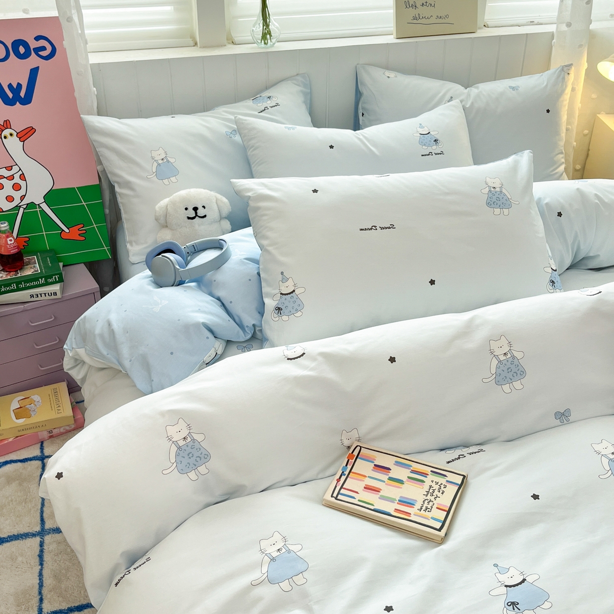 91家纺网 家纺一手货源 找家纺 晨希家居 2026春夏新款全棉纯棉小清新多规格四件套 小懒虫