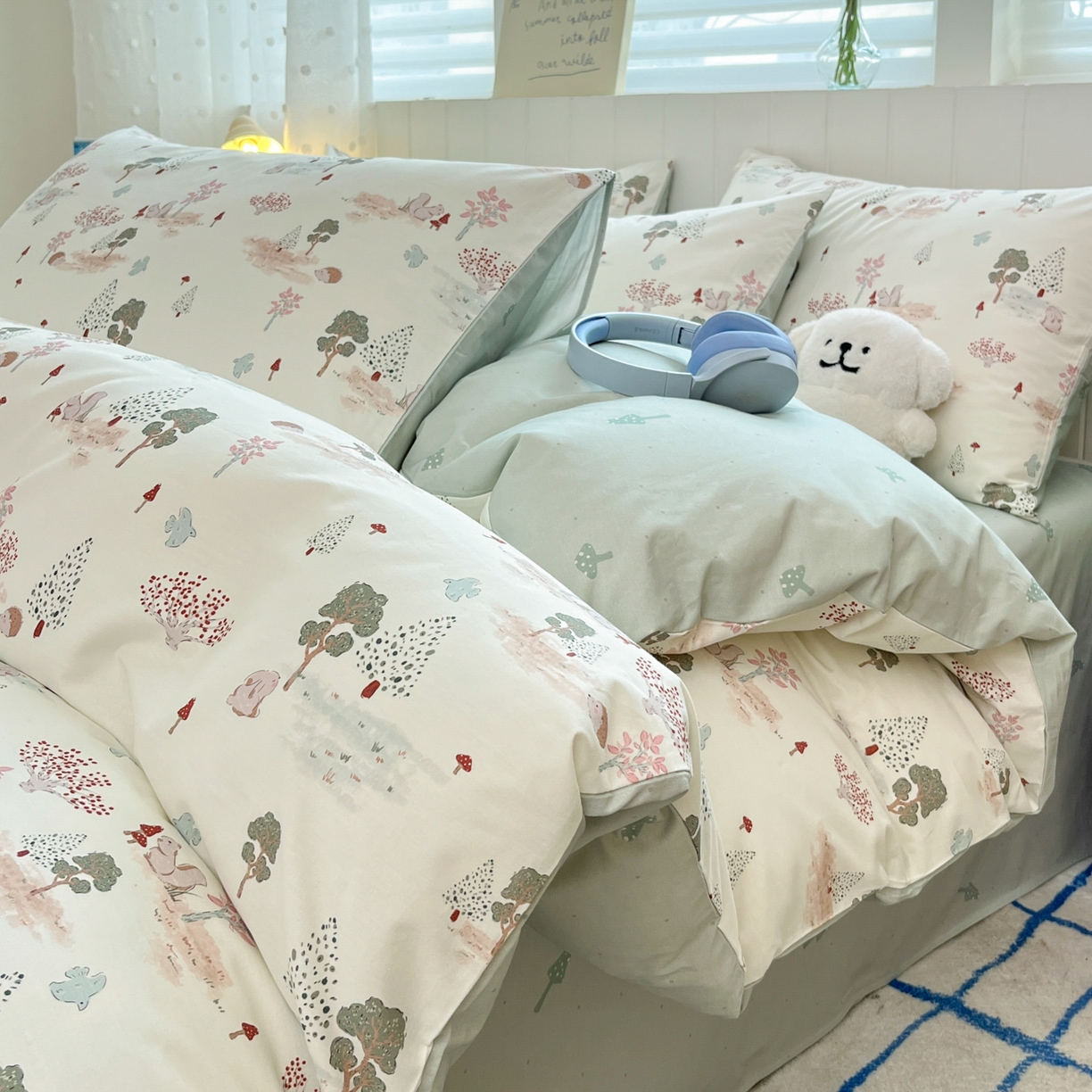 91家纺网 家纺一手货源 找家纺 晨希家居 2026春夏新款全棉纯棉小清新多规格四件套 松果梦