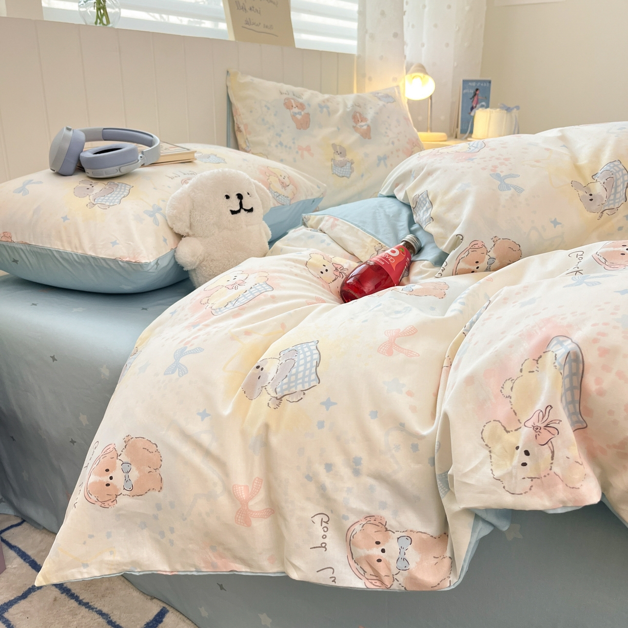 91家纺网 家纺一手货源 找家纺 晨希家居 2026春夏新款全棉纯棉小清新多规格四件套 星愿犬