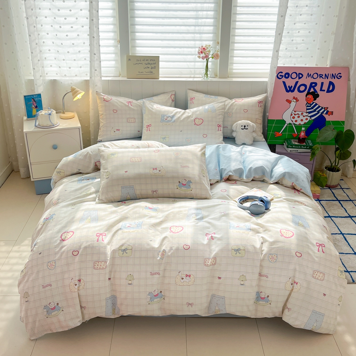 91家纺网 家纺一手货源 找家纺 晨希家居 2026春夏新款全棉纯棉小清新多规格四件套 可爱多多