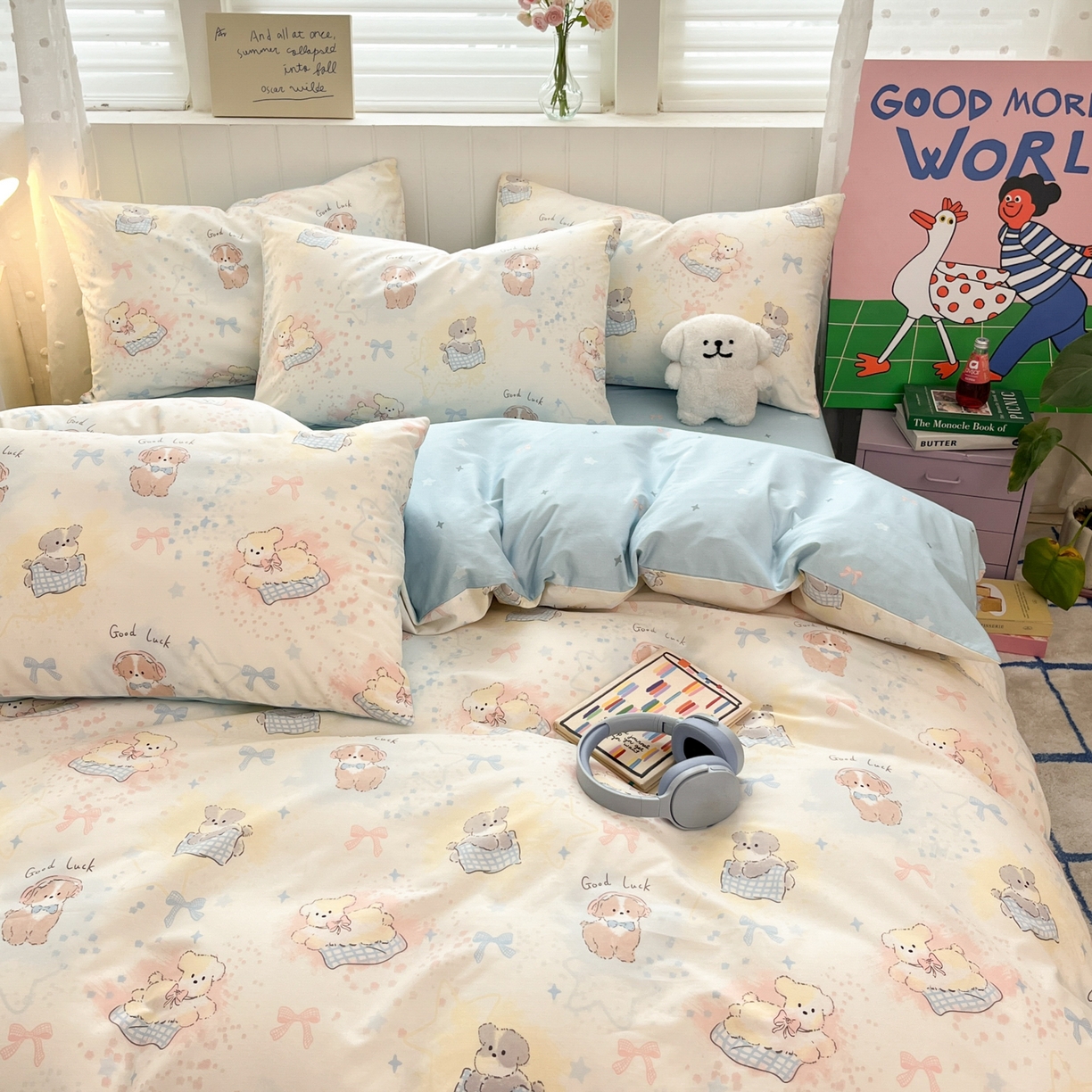 91家纺网 家纺一手货源 找家纺 晨希家居 2026春夏新款全棉纯棉小清新多规格四件套 星愿犬