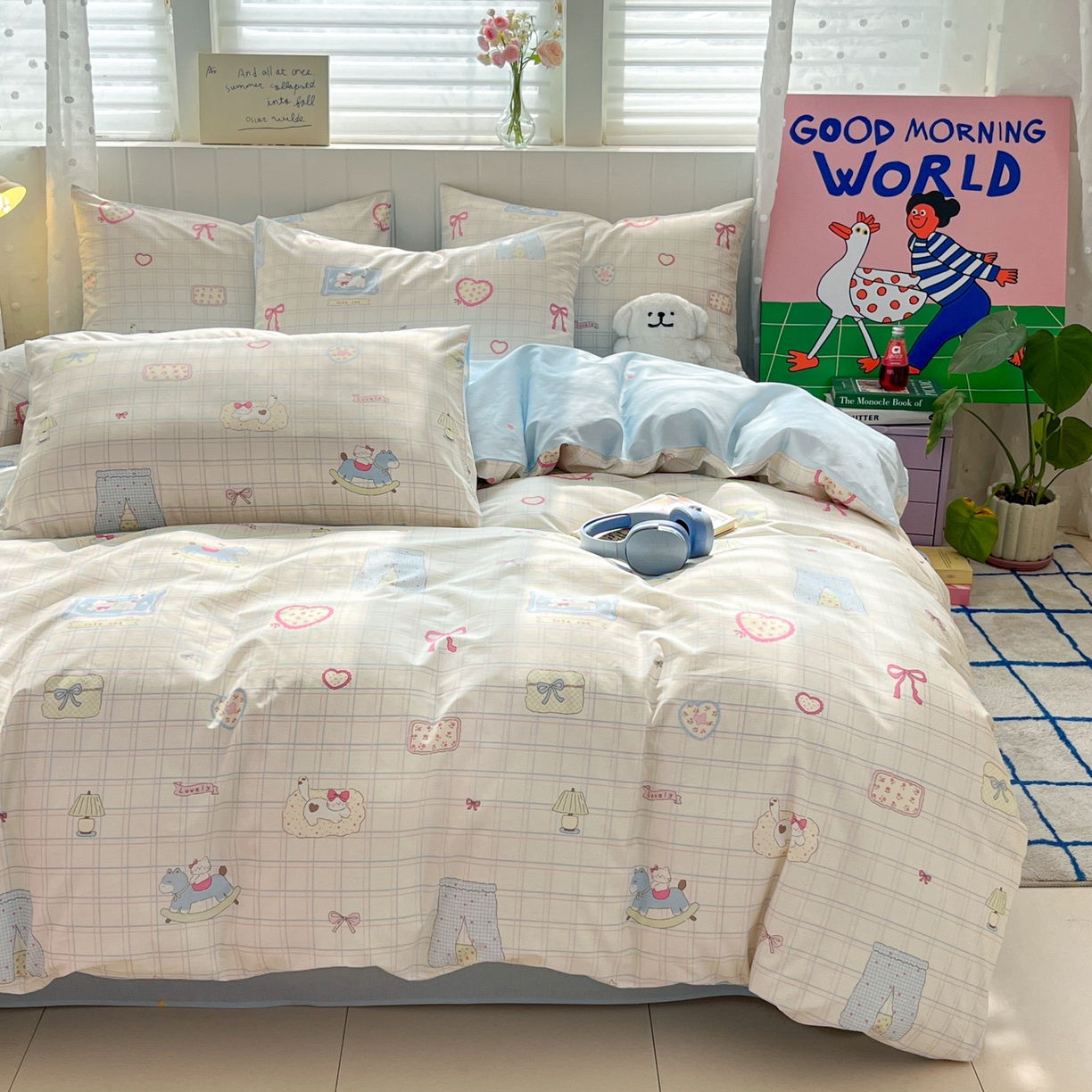 91家纺网 家纺一手货源 找家纺 晨希家居 2026春夏新款全棉纯棉小清新多规格四件套 可爱多多