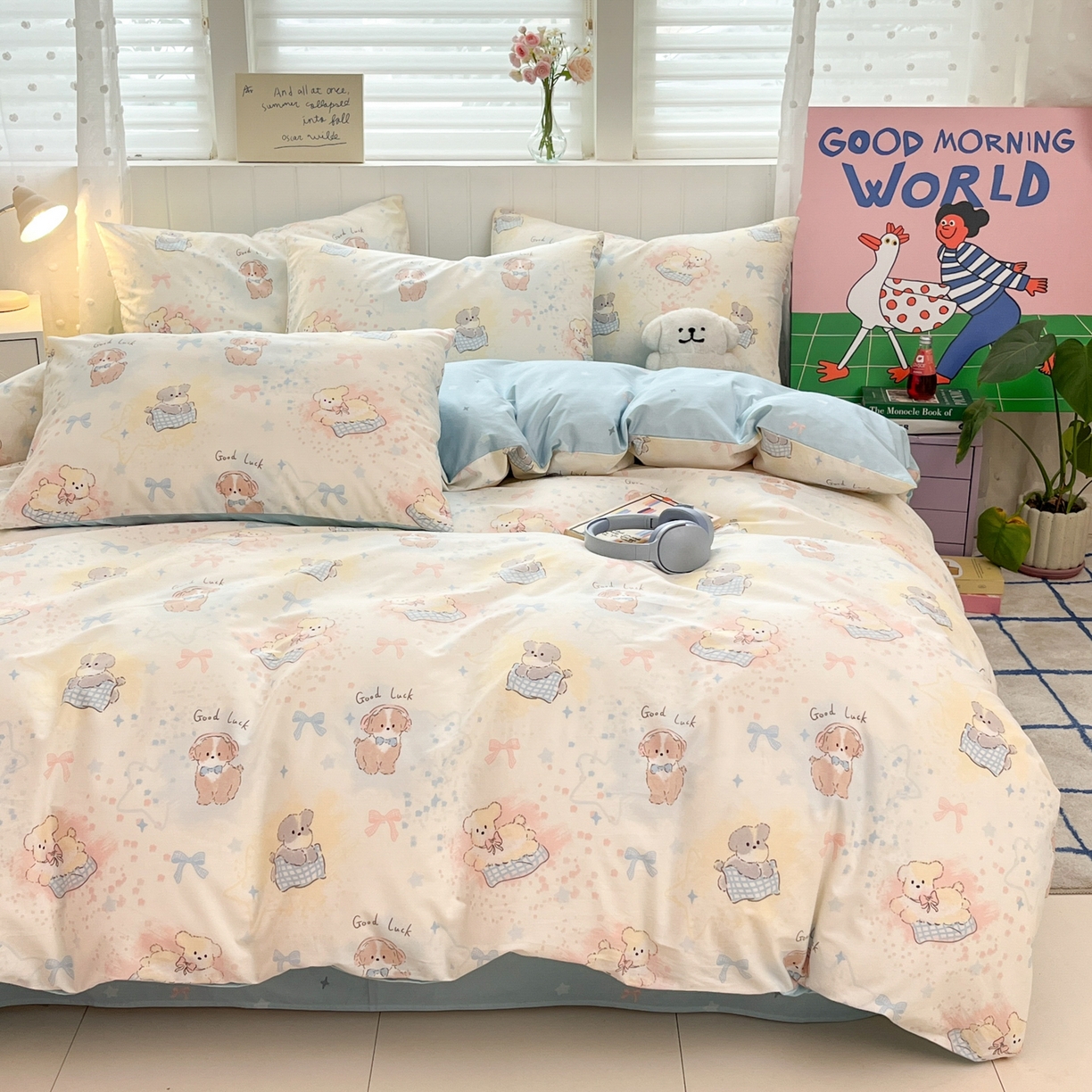 91家纺网 家纺一手货源 找家纺 晨希家居 2026春夏新款全棉纯棉小清新多规格四件套 星愿犬