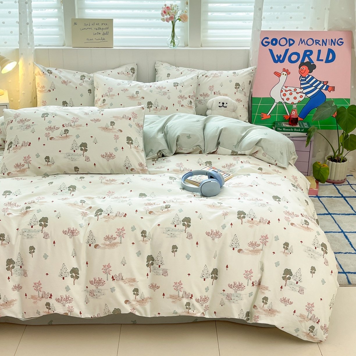 91家纺网 家纺一手货源 找家纺 晨希家居 2026春夏新款全棉纯棉小清新多规格四件套 松果梦