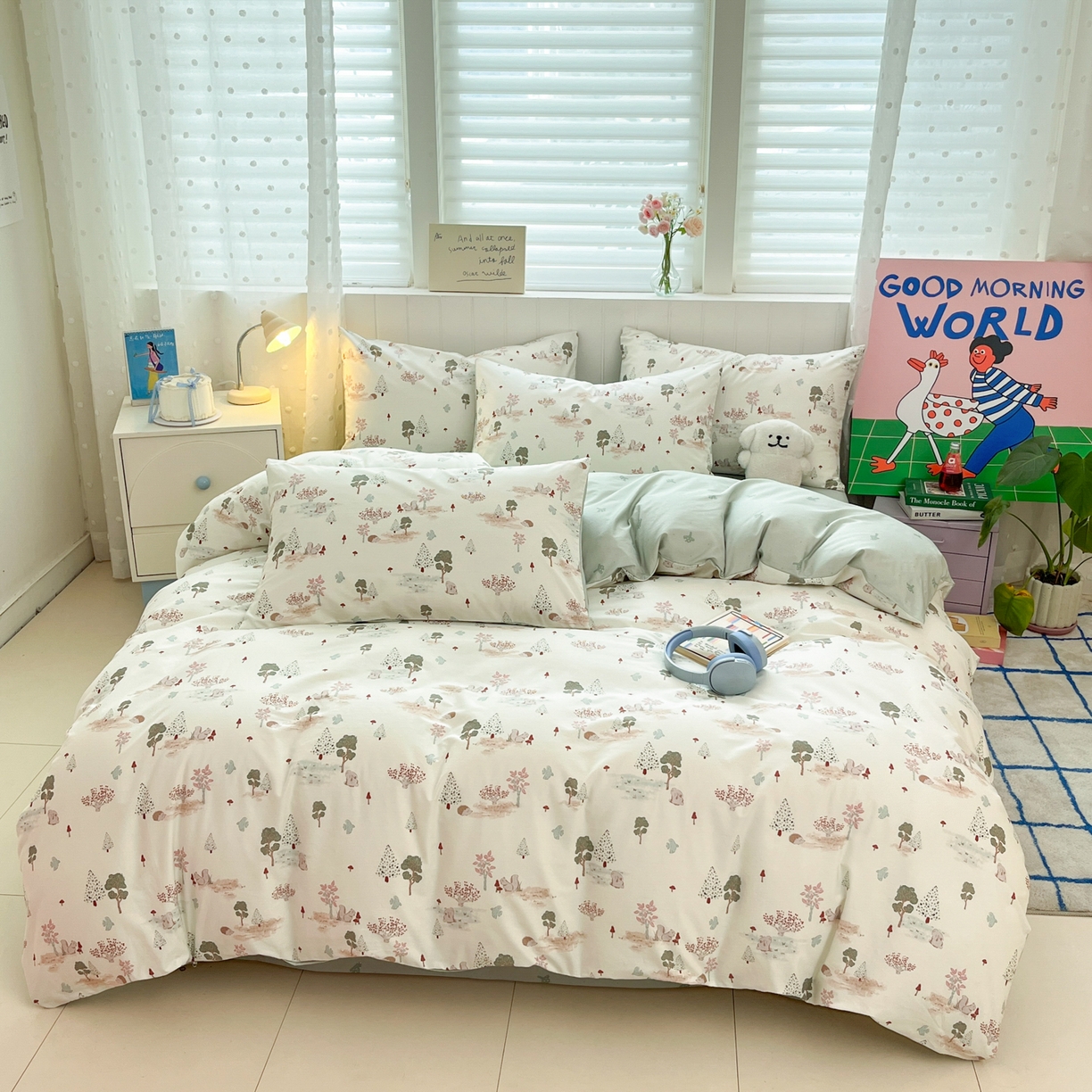 91家纺网 家纺一手货源 找家纺 晨希家居 2026春夏新款全棉纯棉小清新多规格四件套 松果梦