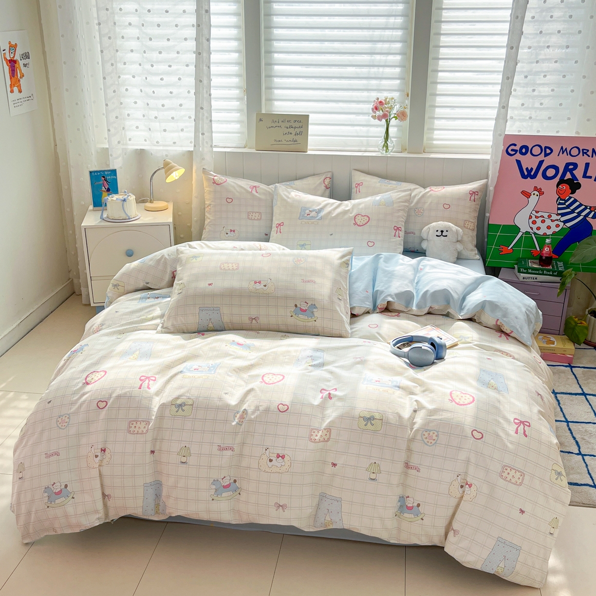 91家纺网 家纺一手货源 找家纺 晨希家居 2026春夏新款全棉纯棉小清新多规格四件套 可爱多多