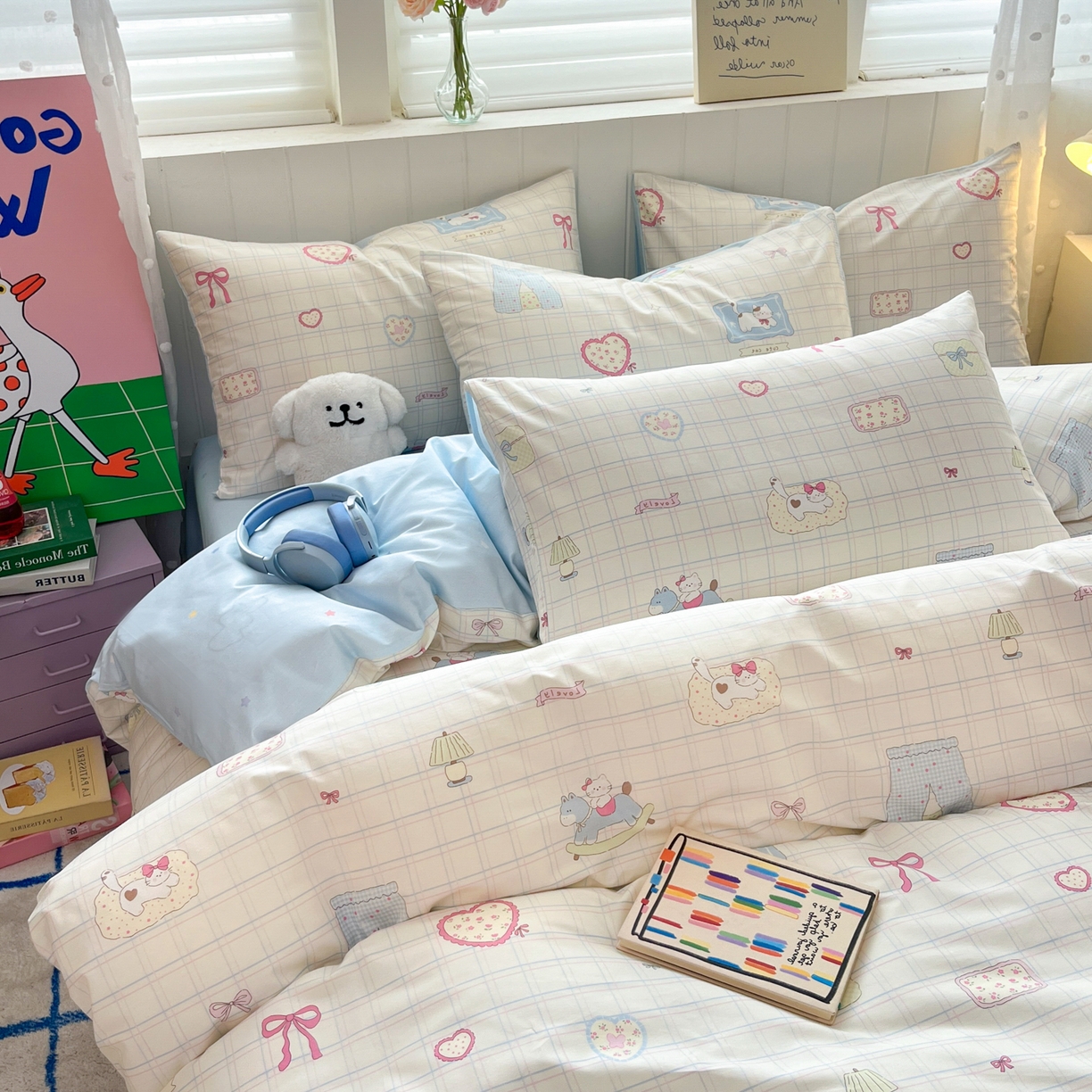 91家纺网 家纺一手货源 找家纺 晨希家居 2026春夏新款全棉纯棉小清新多规格四件套 可爱多多