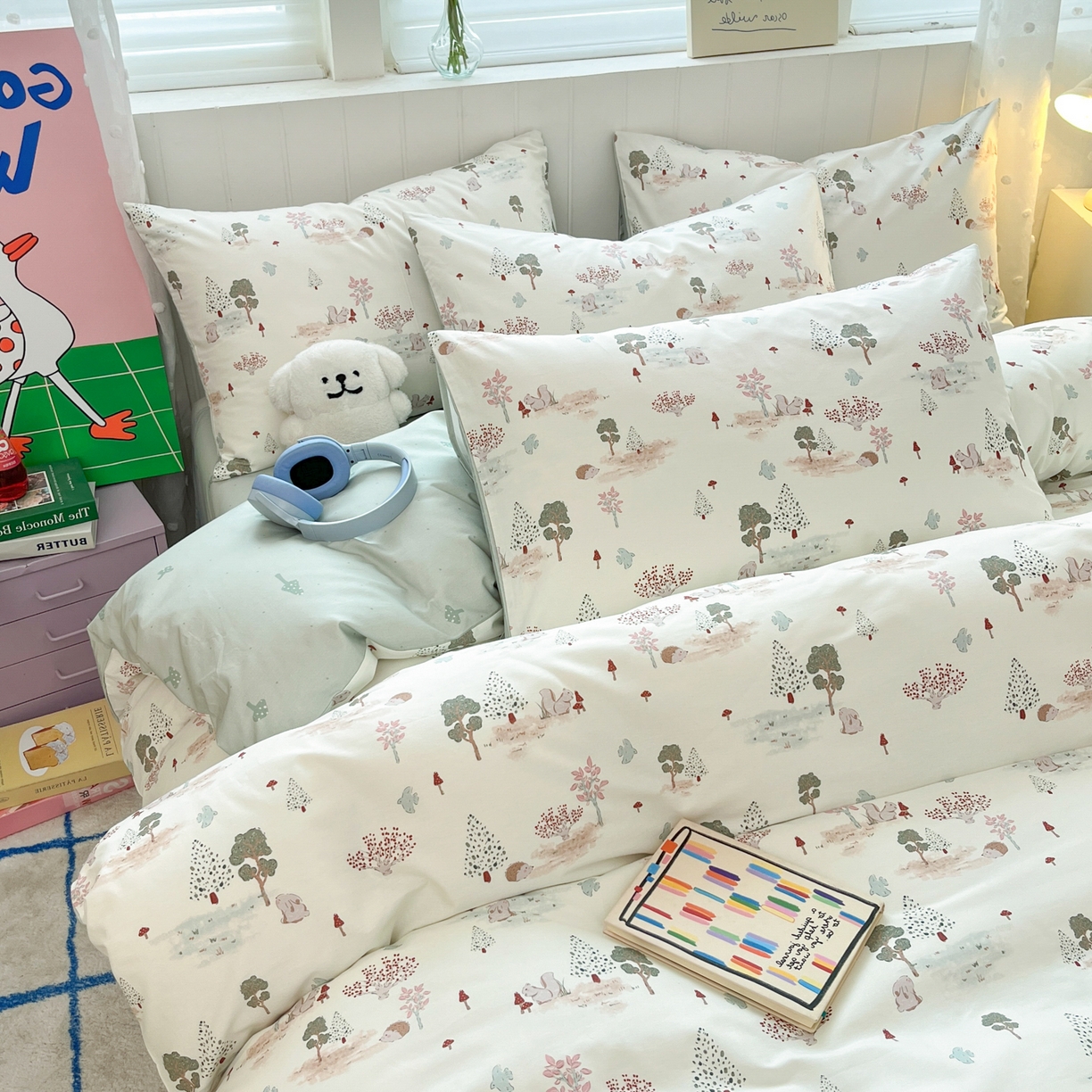 91家纺网 家纺一手货源 找家纺 晨希家居 2026春夏新款全棉纯棉小清新多规格四件套 松果梦