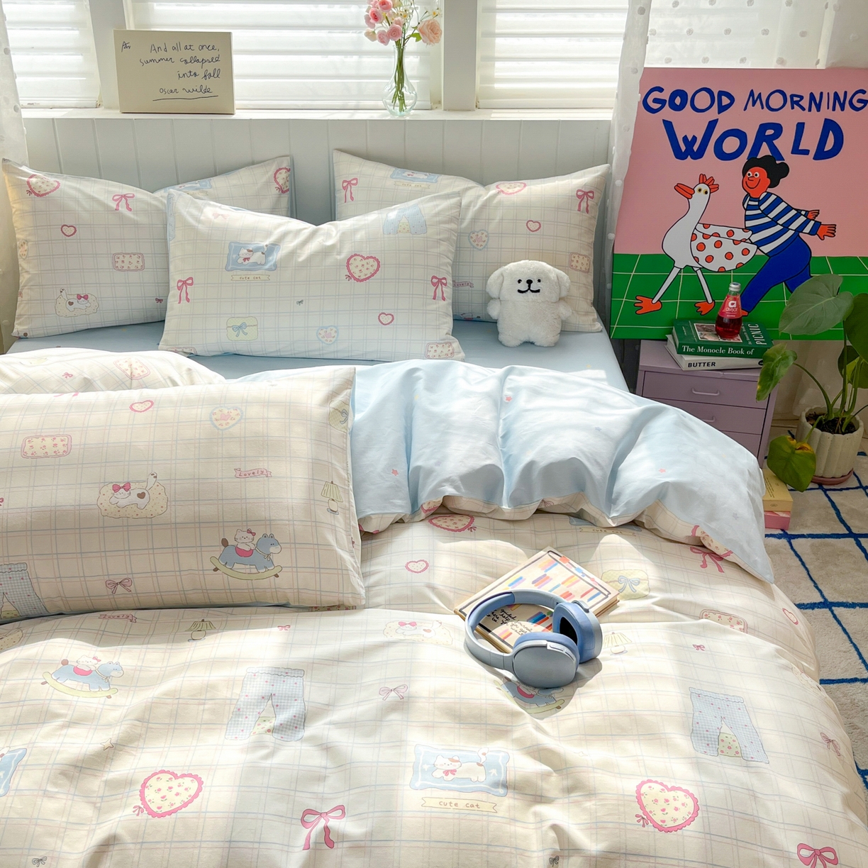 91家纺网 家纺一手货源 找家纺 晨希家居 2026春夏新款全棉纯棉小清新多规格四件套 可爱多多