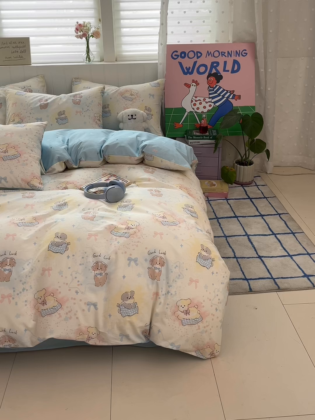 91家纺网 家纺一手货源 找家纺 晨希家居 2026春夏新款全棉纯棉小清新多规格四件套 星愿犬