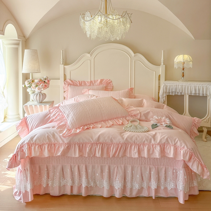 91家纺网 家纺一手货源 找家纺 瑞宝 2026新款全棉水洗棉床盖四件套-初夏 严格控价。利润不低于90 除平台优惠券 蜜粉