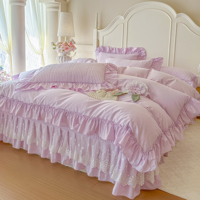 91家纺网 家纺一手货源 找家纺 瑞宝 2026新款全棉水洗棉床盖四件套-初夏 严格控价。利润不低于90 除平台优惠券 梦幻紫