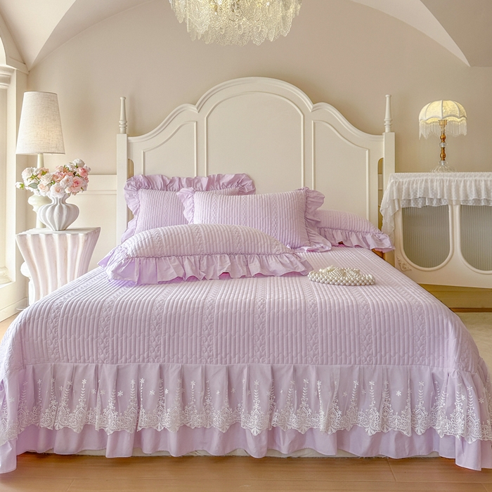 91家纺网 家纺一手货源 找家纺 瑞宝 2026新款全棉水洗棉床盖四件套-初夏 严格控价。利润不低于90 除平台优惠券 梦幻紫