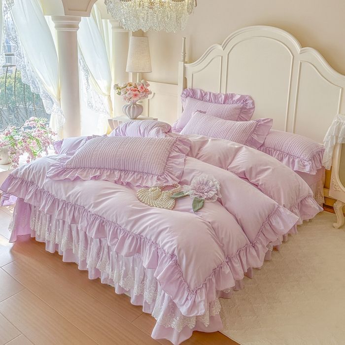 91家纺网 家纺一手货源 找家纺 瑞宝 2026新款全棉水洗棉床盖四件套-初夏 严格控价。利润不低于90 除平台优惠券 梦幻紫