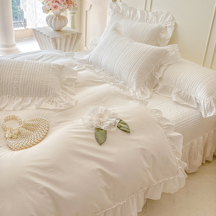 91家纺网 家纺一手货源 找家纺 瑞宝 2026新款全棉水洗棉床盖四件套-初夏 严格控价。利润不低于90 除平台优惠券 奶油白