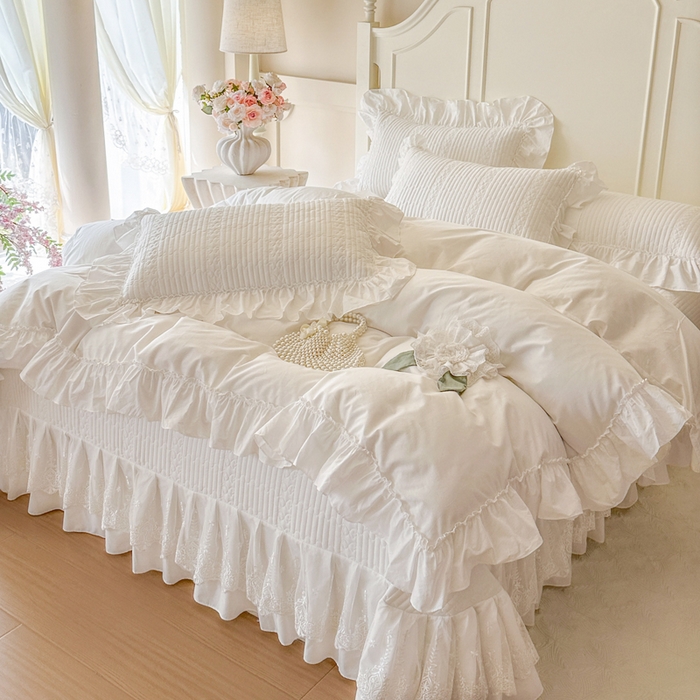 91家纺网 家纺一手货源 找家纺 瑞宝 2026新款全棉水洗棉床盖四件套-初夏 严格控价。利润不低于90 除平台优惠券 奶油白