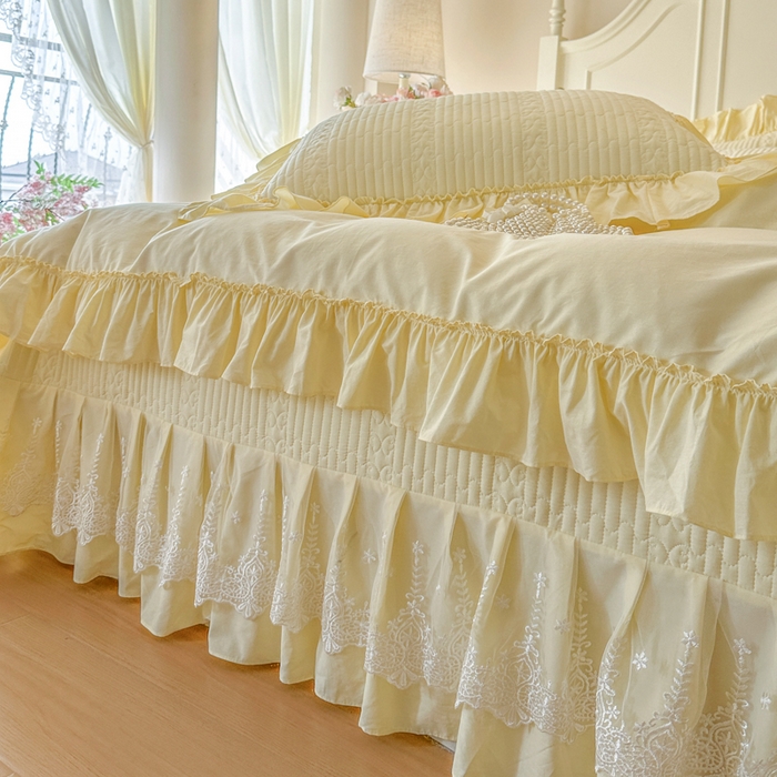 91家纺网 家纺一手货源 找家纺 瑞宝 2026新款全棉水洗棉床盖四件套-初夏 严格控价。利润不低于90 除平台优惠券 奶油黄