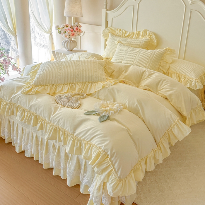 91家纺网 家纺一手货源 找家纺 瑞宝 2026新款全棉水洗棉床盖四件套-初夏 严格控价。利润不低于90 除平台优惠券 奶油黄