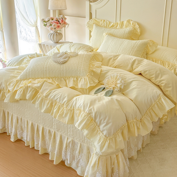 91家纺网 家纺一手货源 找家纺 瑞宝 2026新款全棉水洗棉床盖四件套-初夏 严格控价。利润不低于90 除平台优惠券 奶油黄