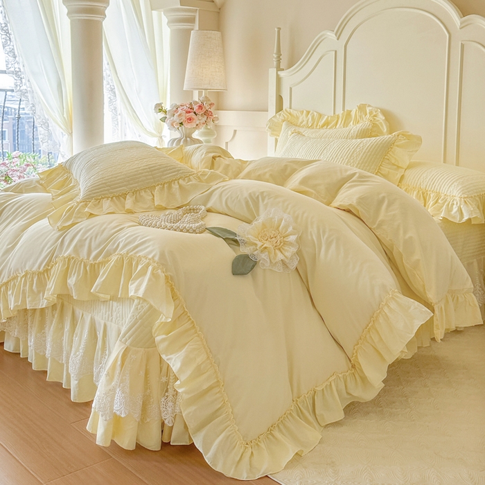 91家纺网 家纺一手货源 找家纺 瑞宝 2026新款全棉水洗棉床盖四件套-初夏 严格控价。利润不低于90 除平台优惠券 奶油黄