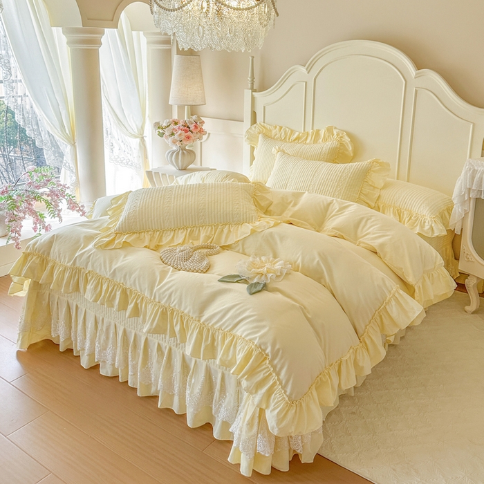 91家纺网 家纺一手货源 找家纺 瑞宝 2026新款全棉水洗棉床盖四件套-初夏 严格控价。利润不低于90 除平台优惠券 奶油黄