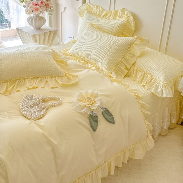 91家纺网 家纺一手货源 找家纺 瑞宝 2026新款全棉水洗棉床盖四件套-初夏 严格控价。利润不低于90 除平台优惠券 奶油黄