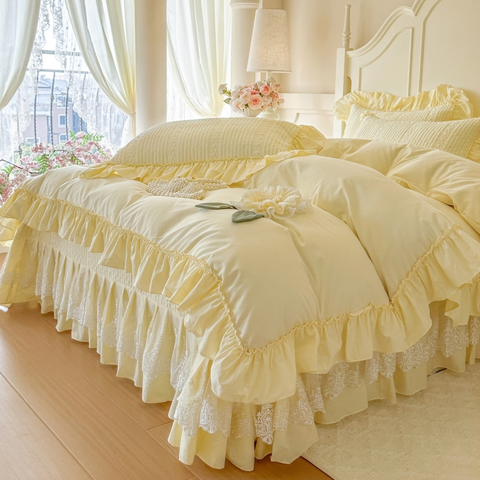 91家纺网 家纺一手货源 找家纺 瑞宝 2026新款全棉水洗棉床盖四件套-初夏 严格控价。利润不低于90 除平台优惠券 奶油黄