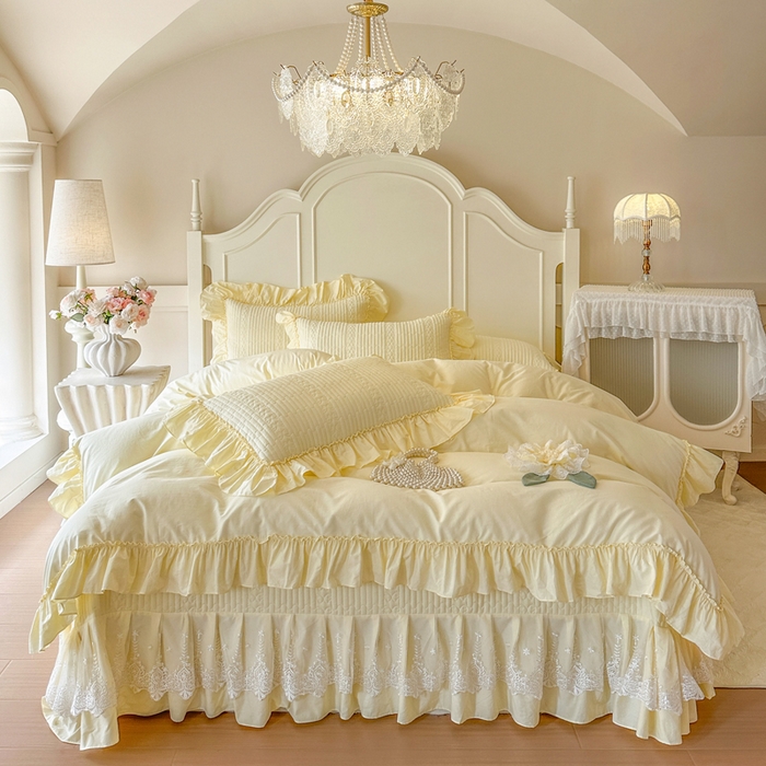 91家纺网 家纺一手货源 找家纺 瑞宝 2026新款全棉水洗棉床盖四件套-初夏 严格控价。利润不低于90 除平台优惠券 奶油黄