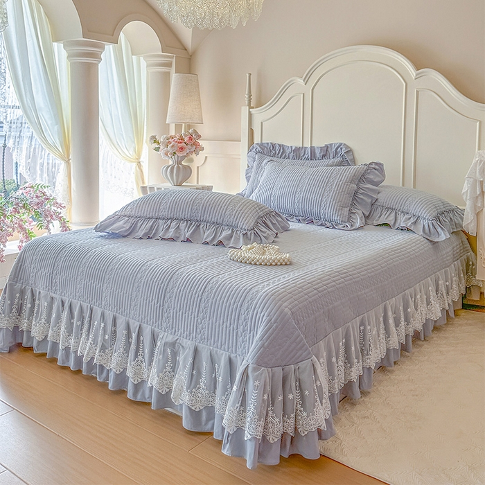 91家纺网 家纺一手货源 找家纺 瑞宝 2026新款全棉水洗棉床盖四件套-初夏 严格控价。利润不低于90 除平台优惠券 雾蓝