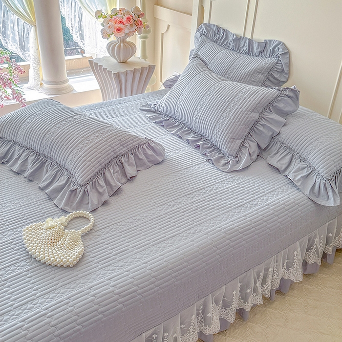 91家纺网 家纺一手货源 找家纺 瑞宝 2026新款全棉水洗棉床盖四件套-初夏 严格控价。利润不低于90 除平台优惠券 雾蓝