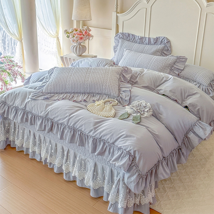 91家纺网 家纺一手货源 找家纺 瑞宝 2026新款全棉水洗棉床盖四件套-初夏 严格控价。利润不低于90 除平台优惠券 雾蓝