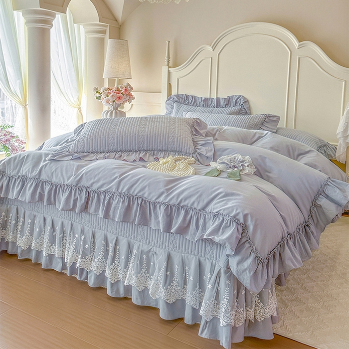 91家纺网 家纺一手货源 找家纺 瑞宝 2026新款全棉水洗棉床盖四件套-初夏 严格控价。利润不低于90 除平台优惠券 雾蓝