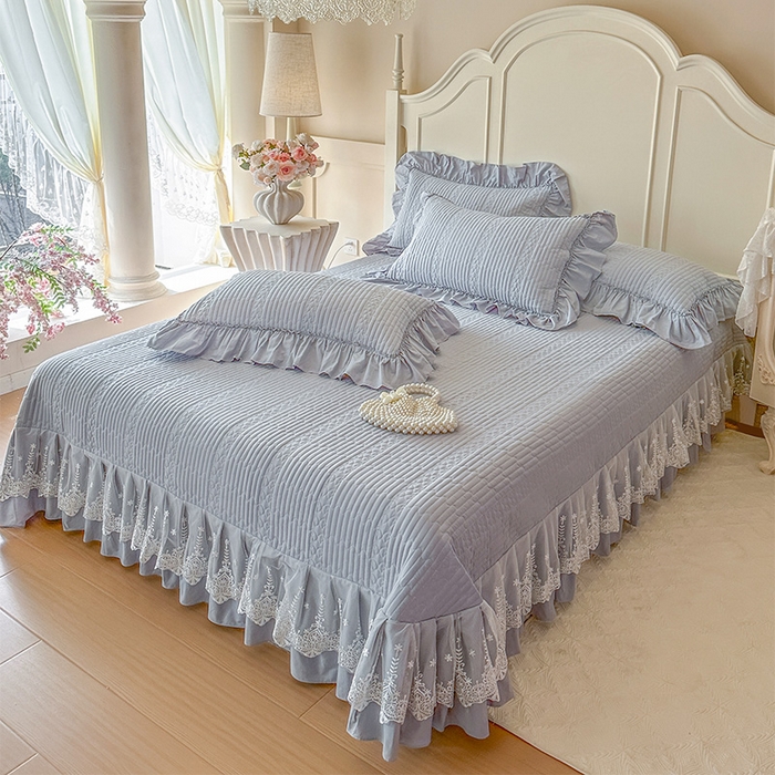 91家纺网 家纺一手货源 找家纺 瑞宝 2026新款全棉水洗棉床盖四件套-初夏 严格控价。利润不低于90 除平台优惠券 雾蓝