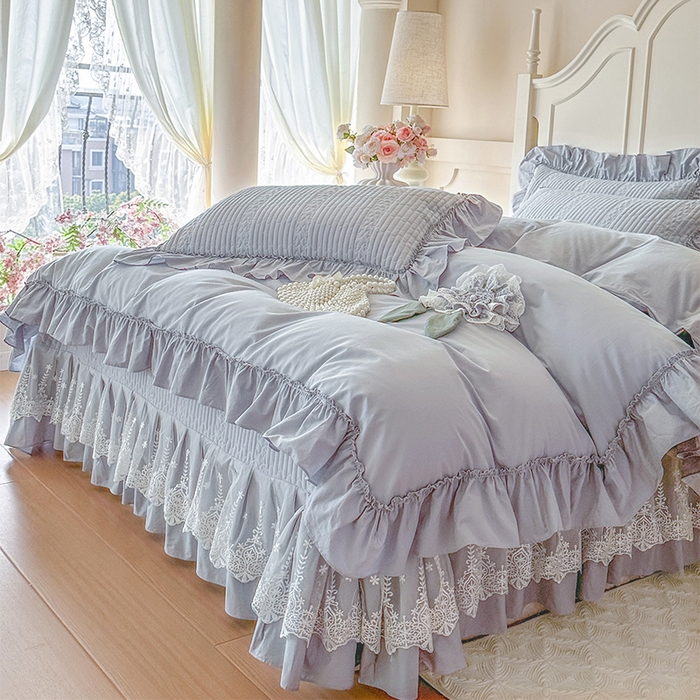 91家纺网 家纺一手货源 找家纺 瑞宝 2026新款全棉水洗棉床盖四件套-初夏 严格控价。利润不低于90 除平台优惠券 雾蓝