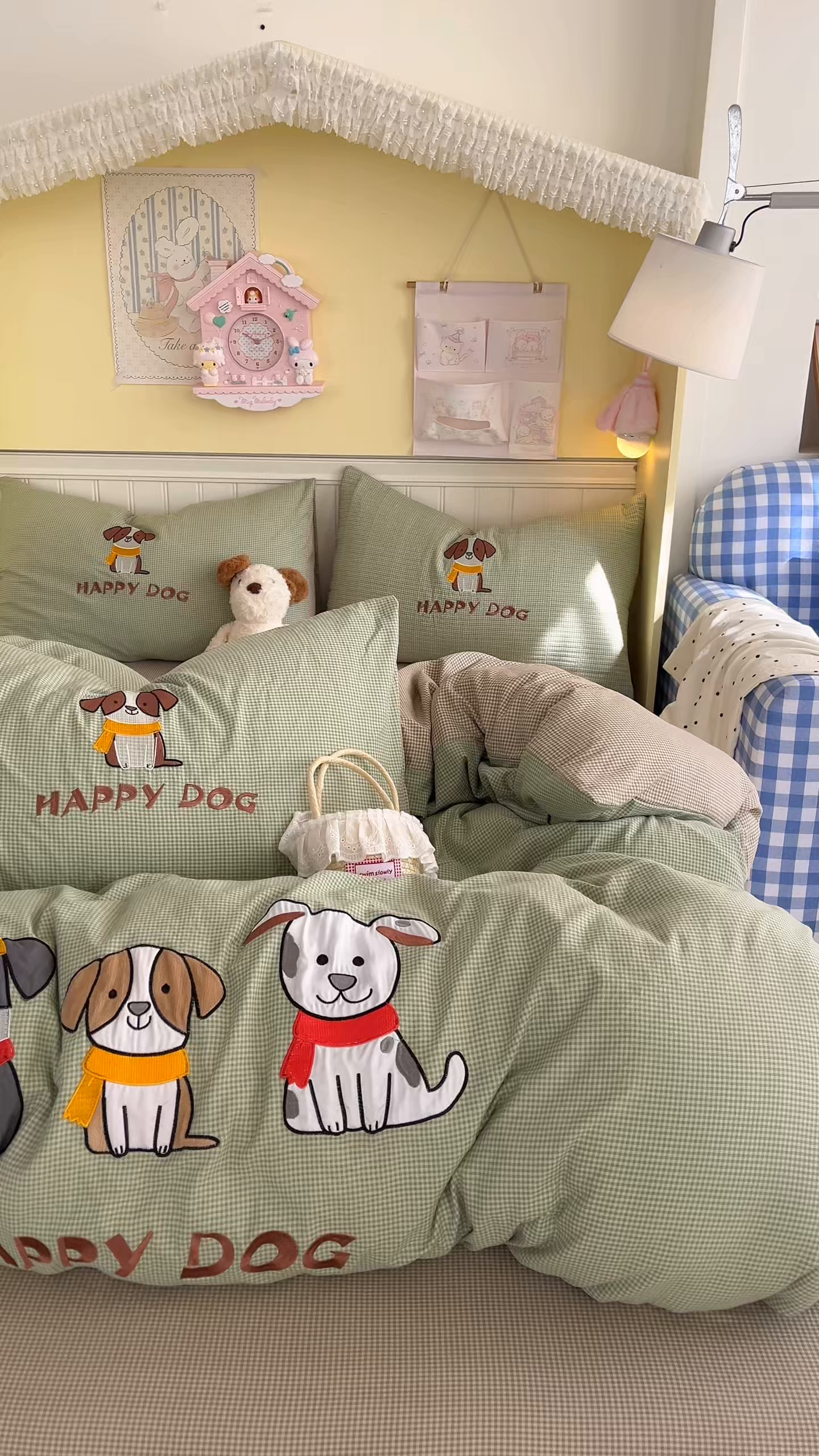 91家纺网 家纺一手货源 找家纺 丫丫家纺 2026新款古法水洗棉贴布绣床单款四件套 旺旺狗狗