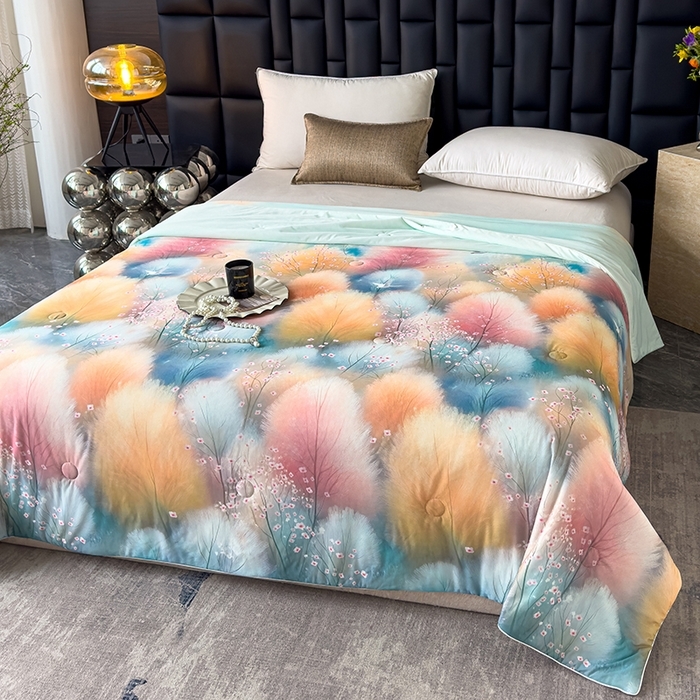 91家纺网 家纺一手货源 找家纺 莉雅居 2026新款凉感丝夏被夏凉被空调被 幻林