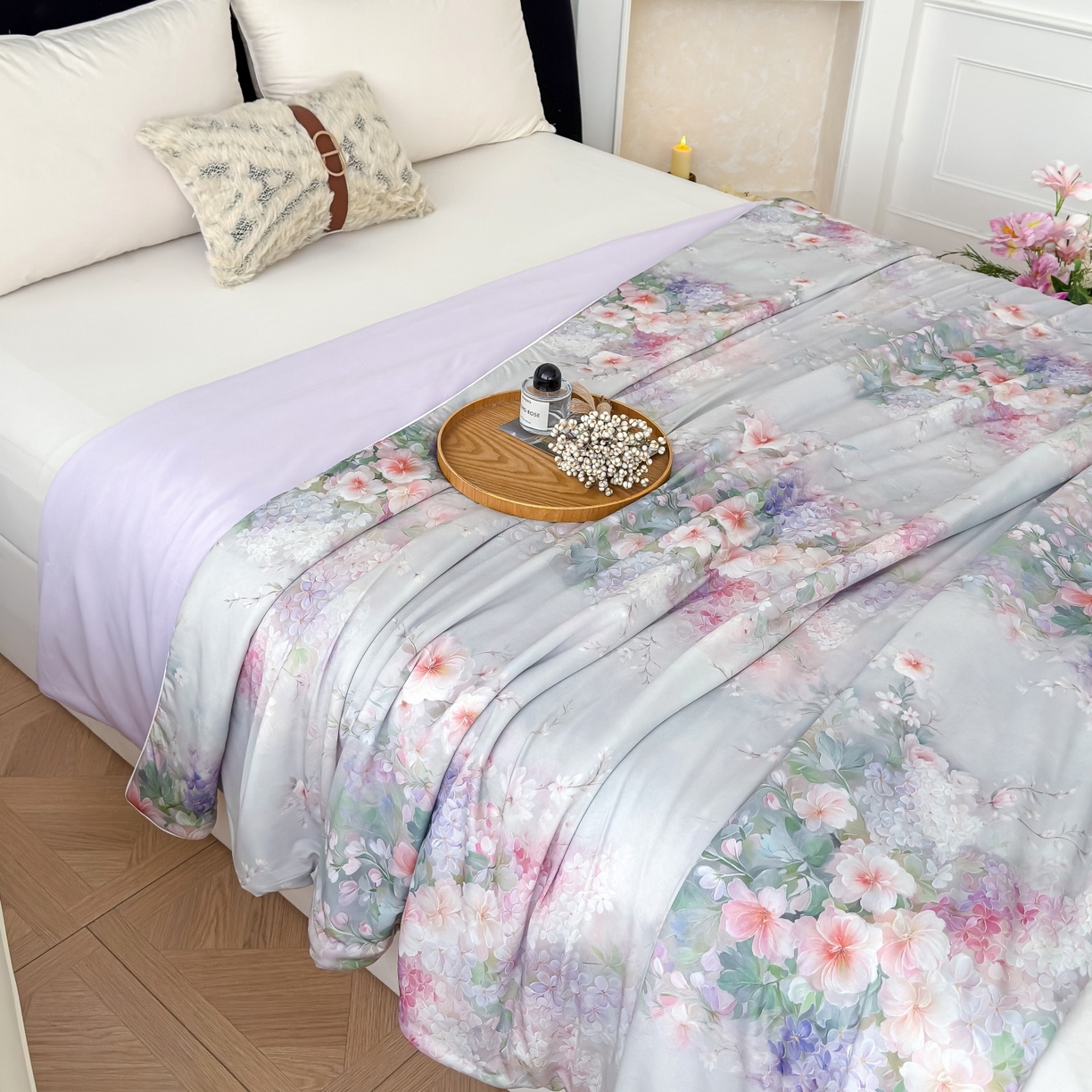 91家纺网 家纺一手货源 找家纺 莉雅居 2026新款凉感丝夏被夏凉被空调被 花曼