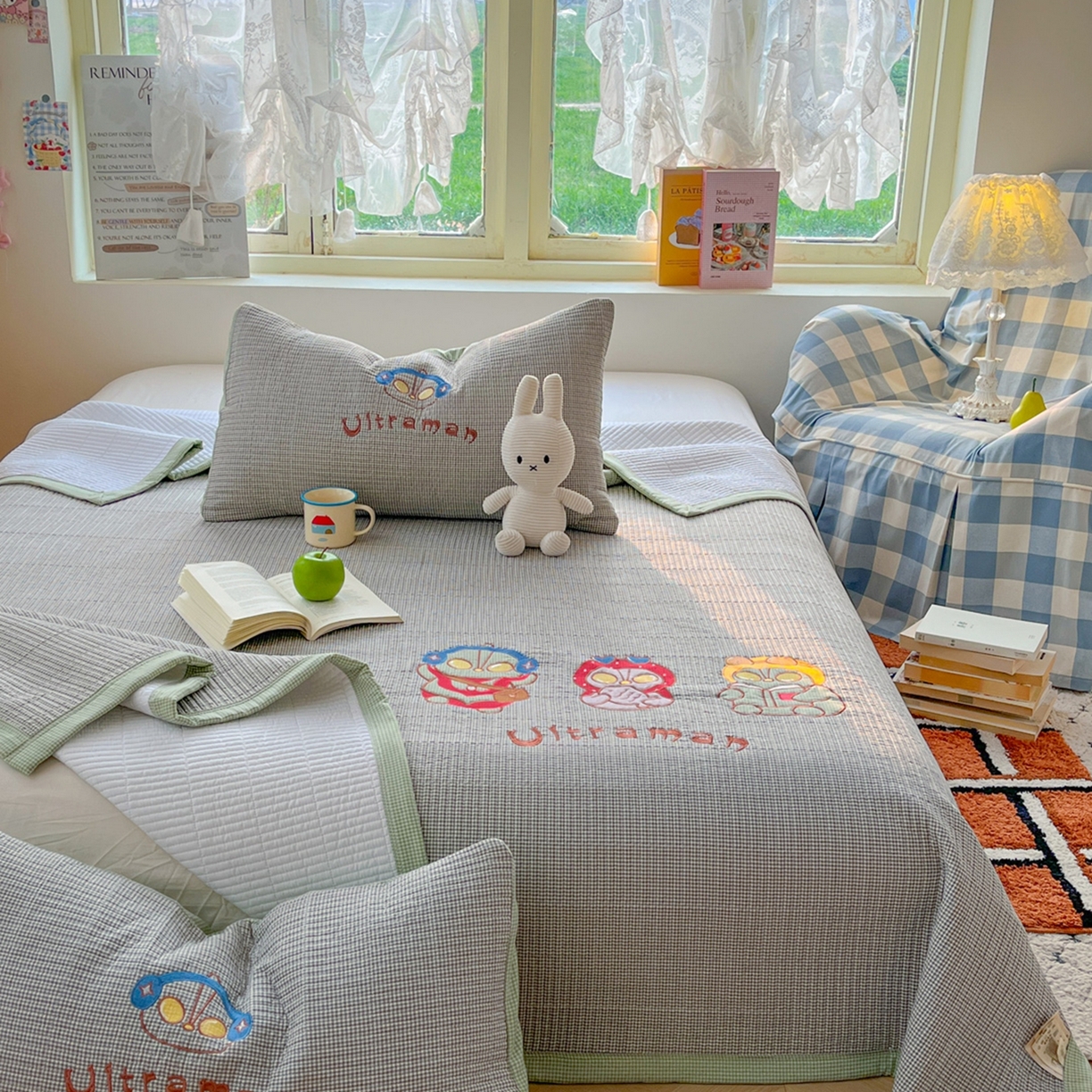 91家纺网 家纺一手货源 找家纺 丫丫家纺 2026新款古法水洗棉贴布绣加厚床盖三件套 奥特兄妹