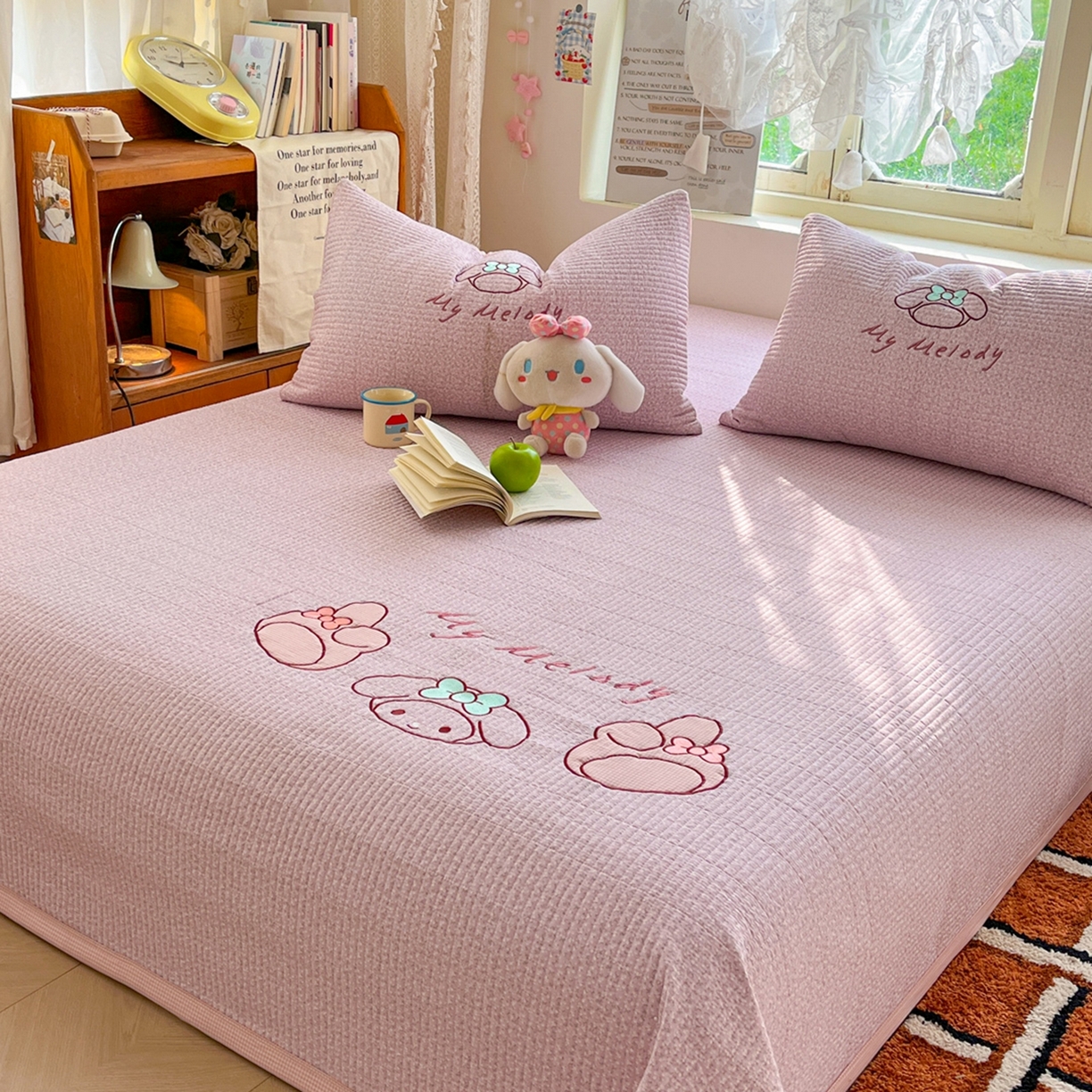 91家纺网 家纺一手货源 找家纺 丫丫家纺 2026新款古法水洗棉贴布绣加厚床盖三件套 美小蒂