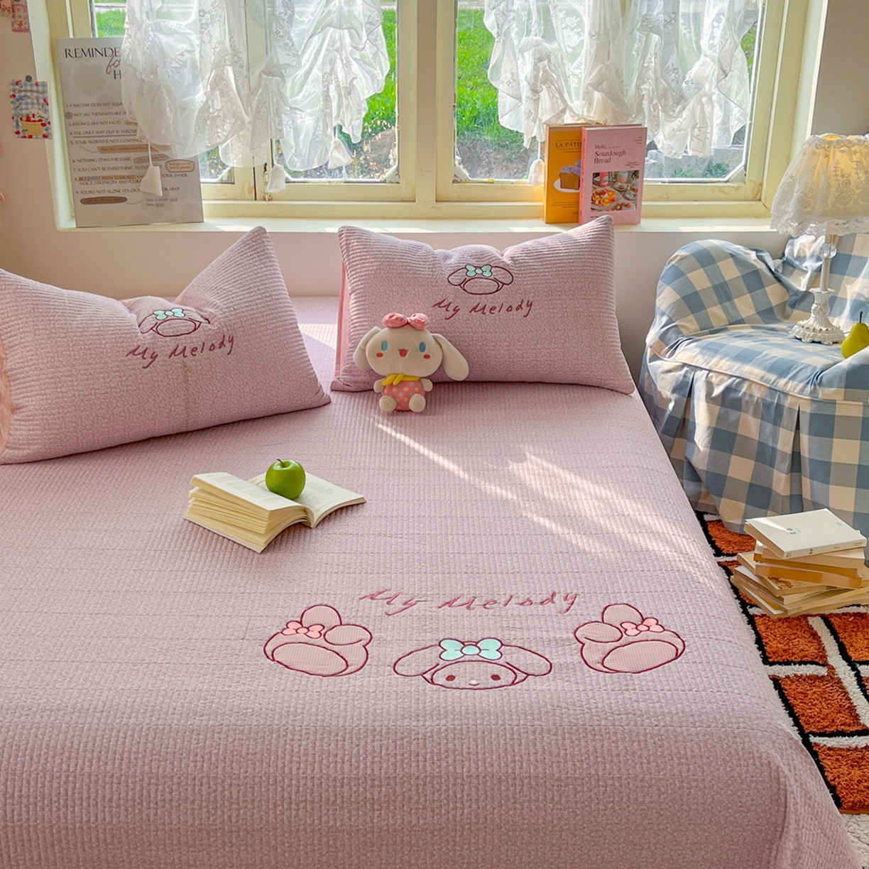 91家纺网 家纺一手货源 找家纺 丫丫家纺 2026新款古法水洗棉贴布绣加厚床盖三件套 美小蒂