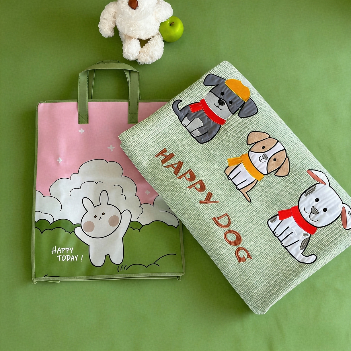 丫丫家纺 2026新款古法水洗棉贴布绣加厚床盖三件套 旺财狗狗