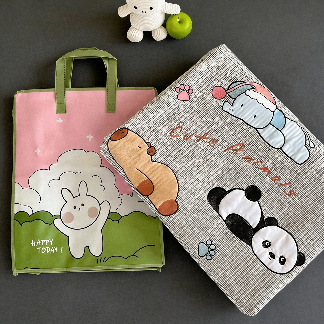 丫丫家纺 2026新款古法水洗棉贴布绣加厚床盖三件套 熊猫卡皮