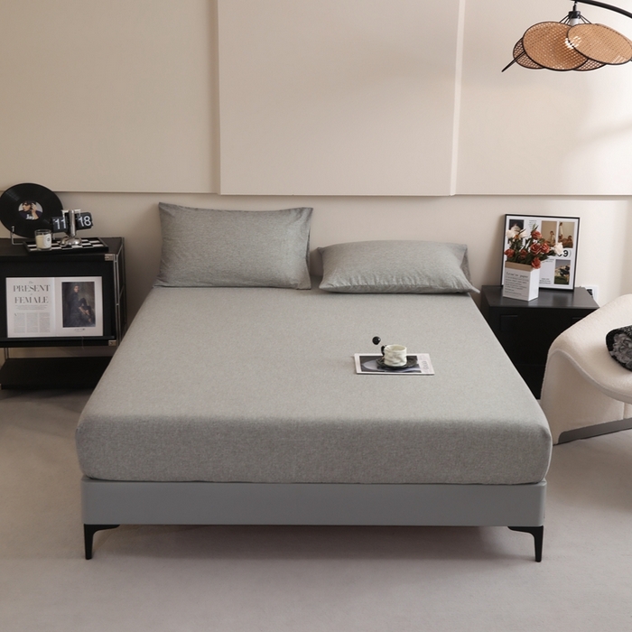 91家纺网 家纺一手货源 找家纺 宇淳国际 2026新款亲肤阳离子磨毛床单床笠系列 绅士灰