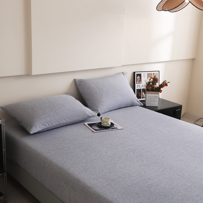 91家纺网 家纺一手货源 找家纺 宇淳国际 2026新款亲肤阳离子磨毛床单床笠系列 烟波蓝