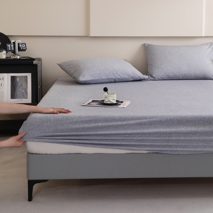 91家纺网 家纺一手货源 找家纺 宇淳国际 2026新款亲肤阳离子磨毛床单床笠系列 烟波蓝