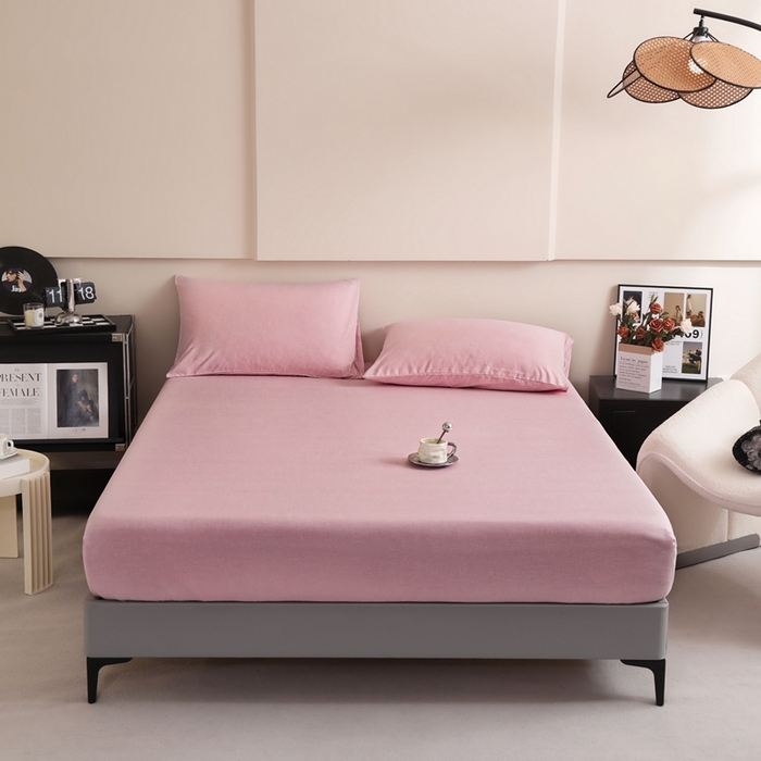 91家纺网 家纺一手货源 找家纺 宇淳国际 2026新款亲肤阳离子磨毛床单床笠系列 少女粉