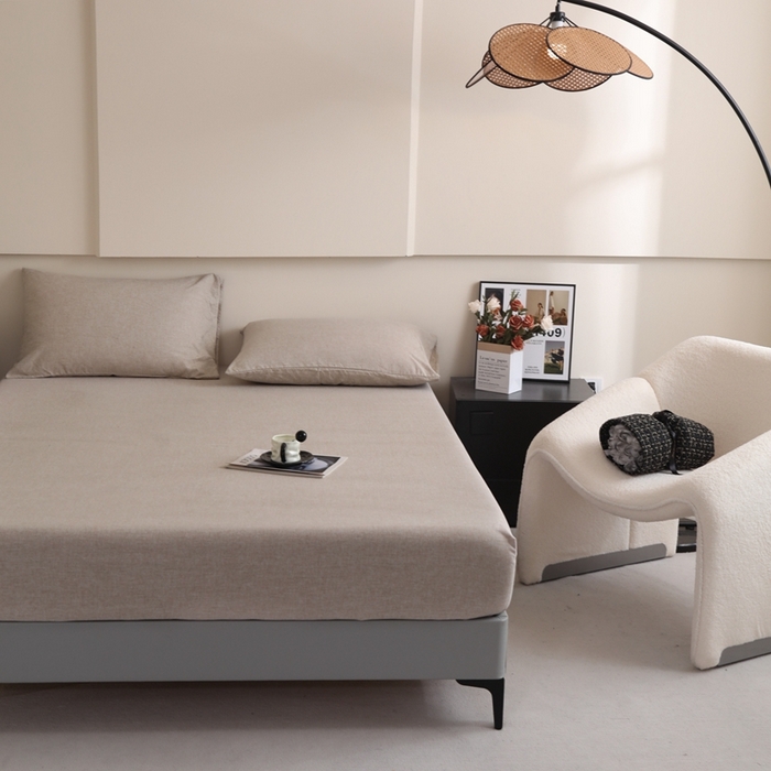 91家纺网 家纺一手货源 找家纺 宇淳国际 2026新款亲肤阳离子磨毛床单床笠系列 卡其